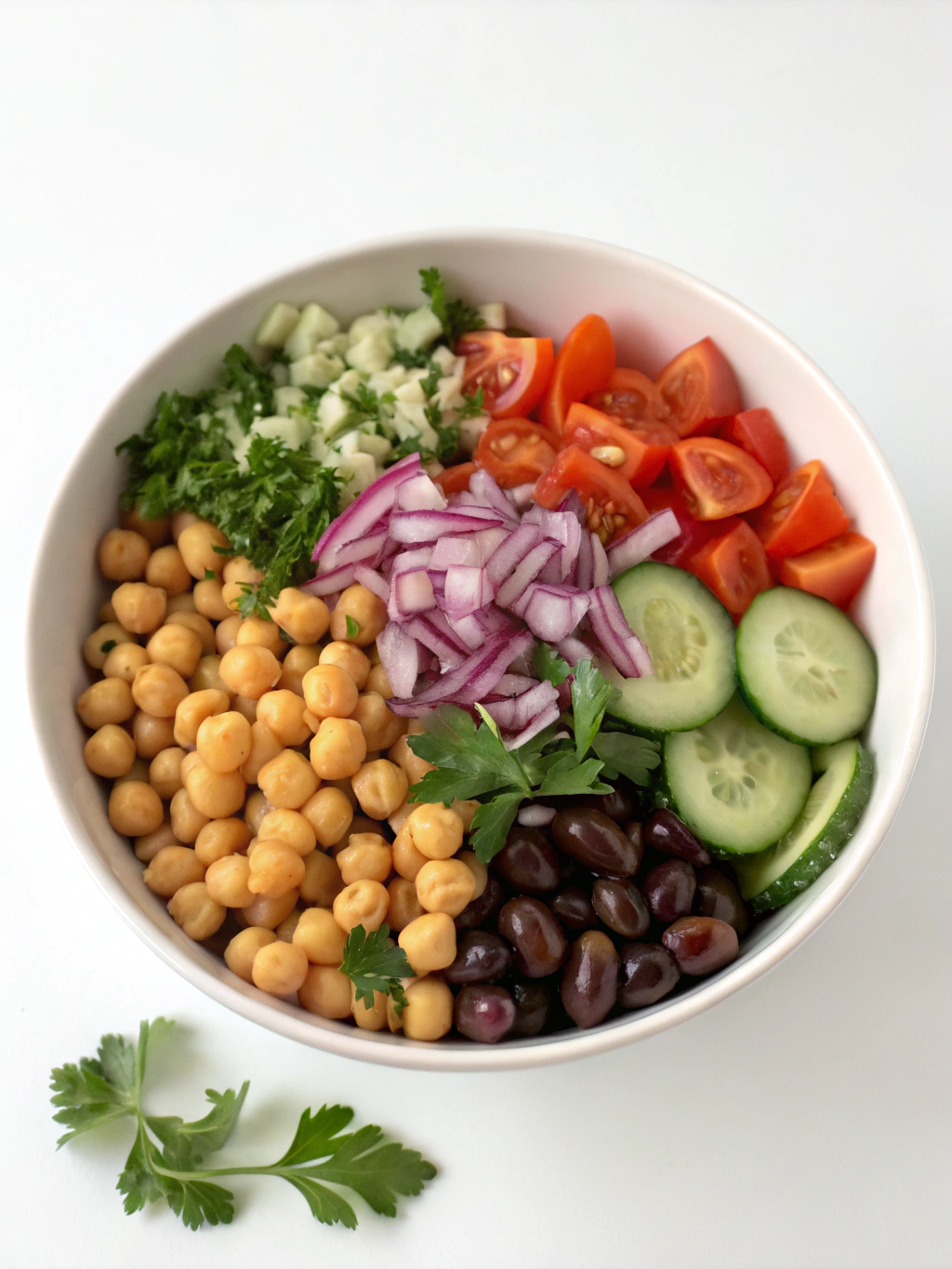 Mediterranean chickpea bowl ingredients