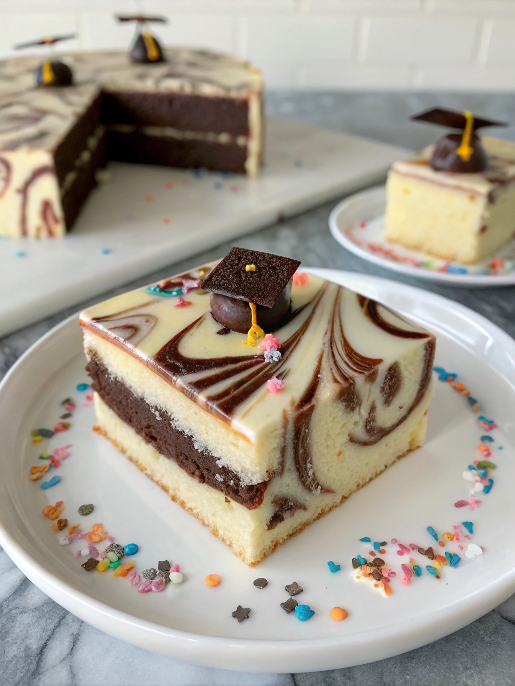 graduation marble sheet cake