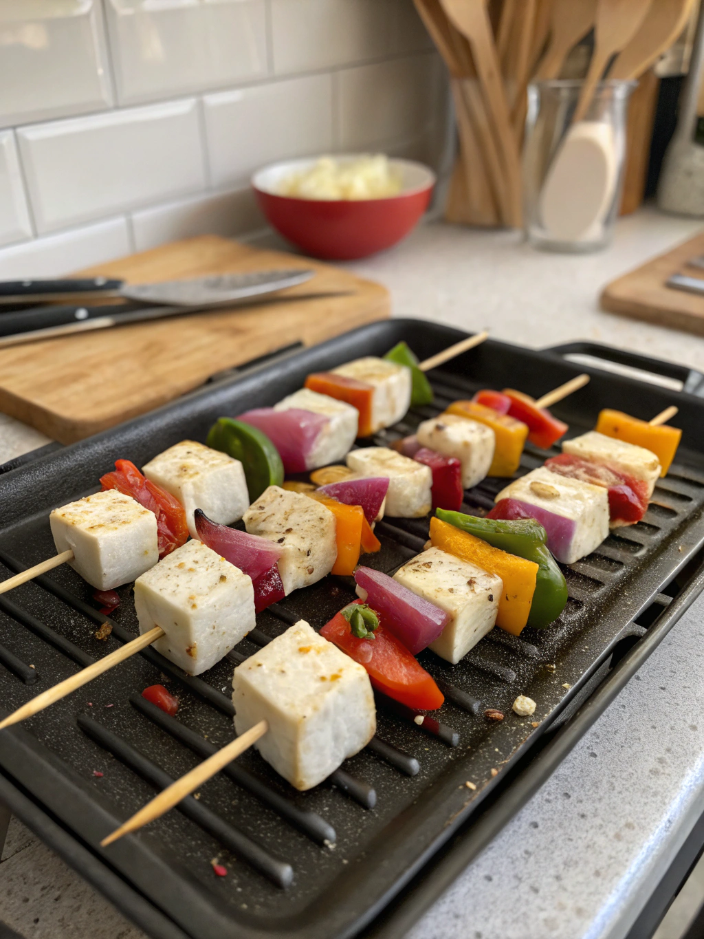 Ingredients for grilled halloumi skewers